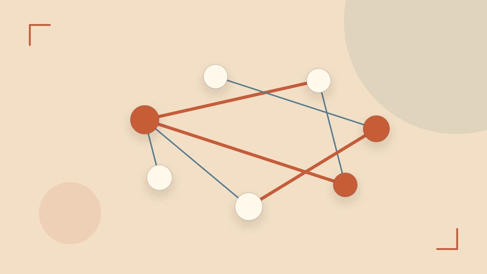Editorial illustration of an algorithmic node graph with branching paths and a highlighted result