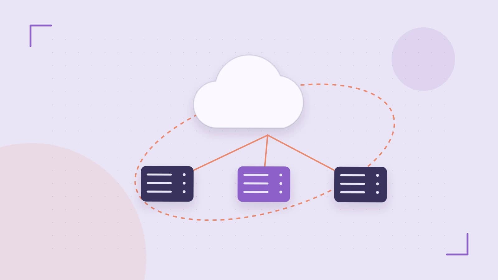 Editorial illustration of cloud infrastructure, connected server racks and an orbital service map