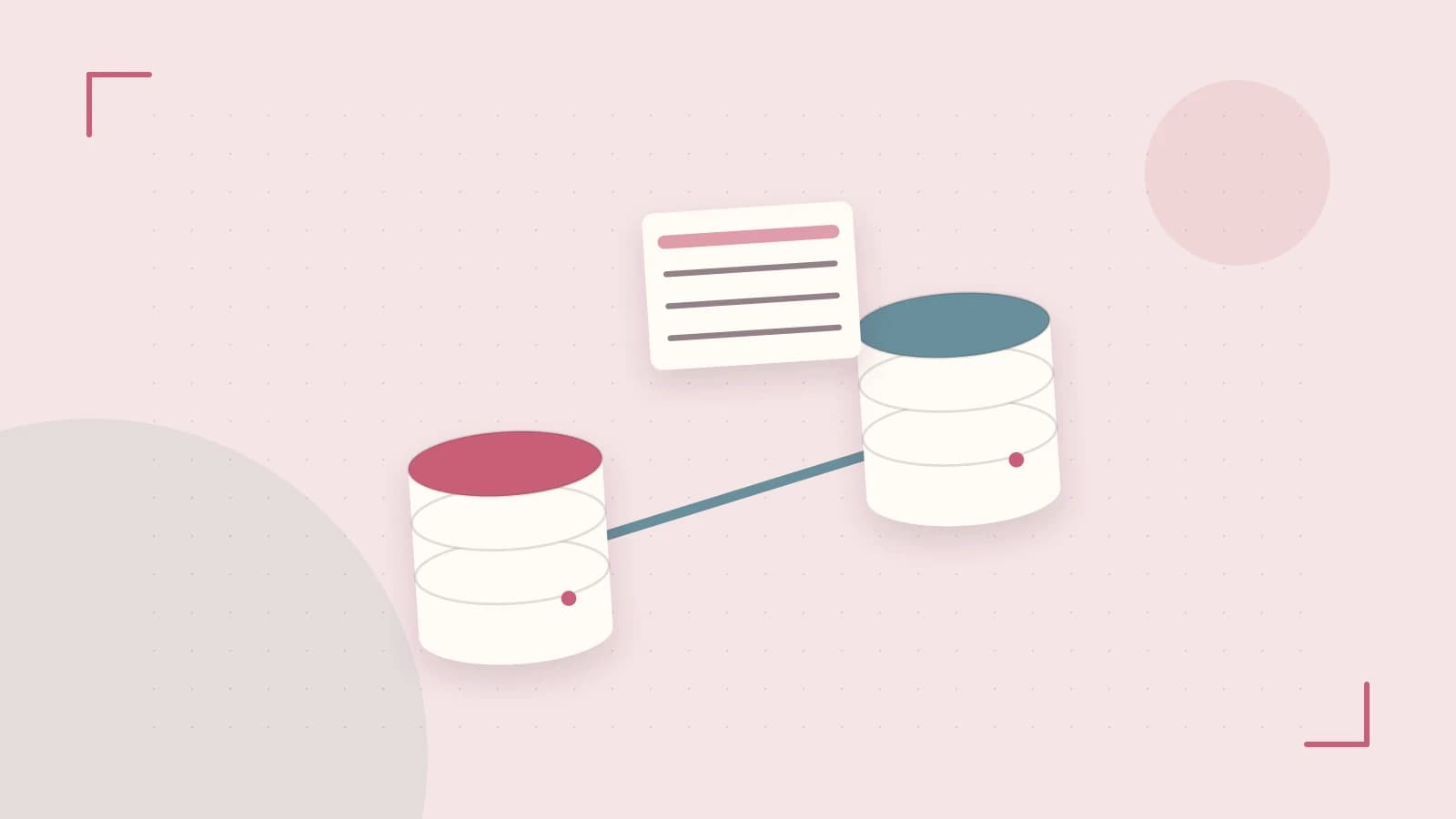 Editorial illustration of structured records, database cylinders and relationships between tables