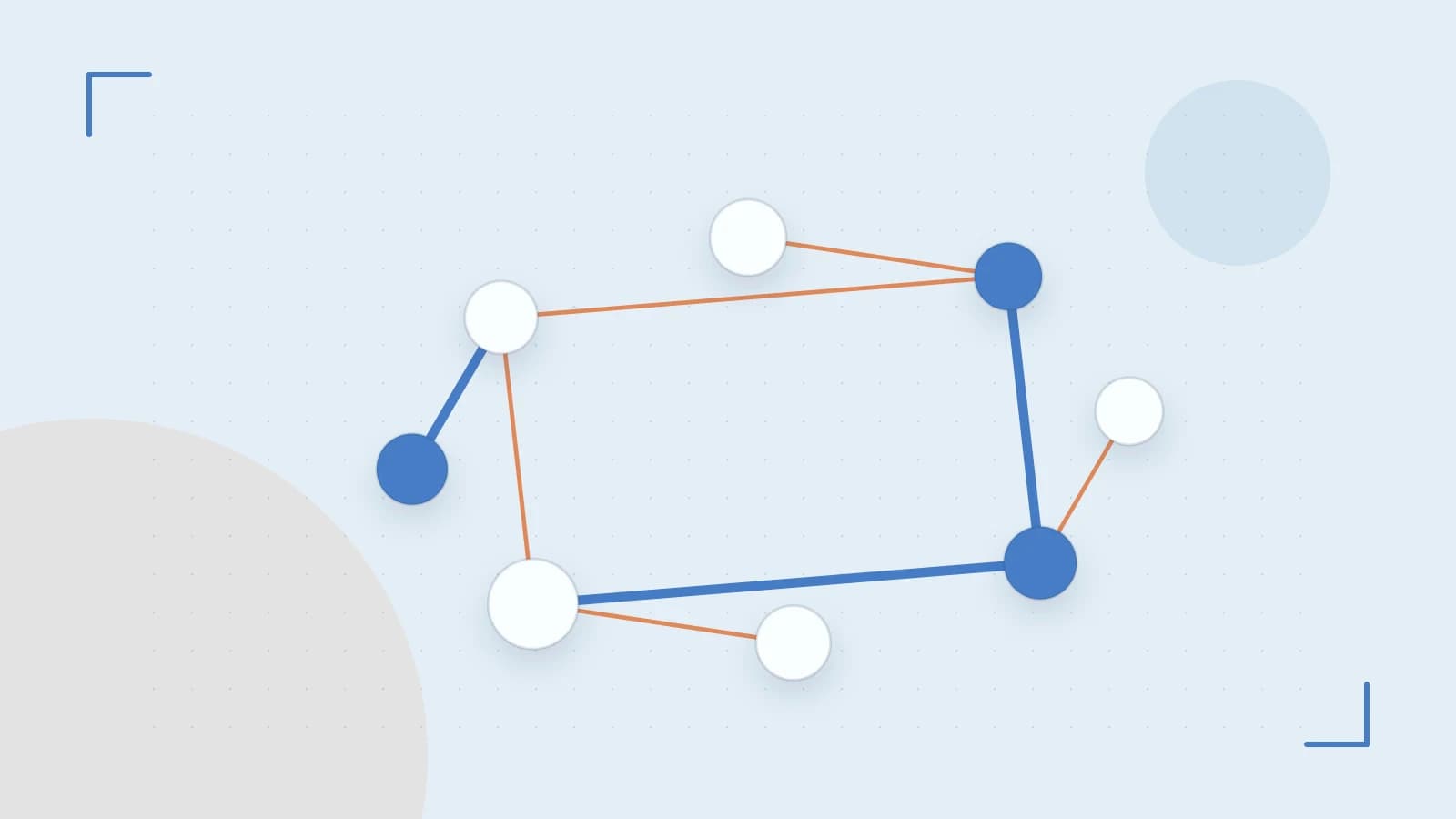Editorial illustration of an algorithmic node graph with branching paths and a highlighted result