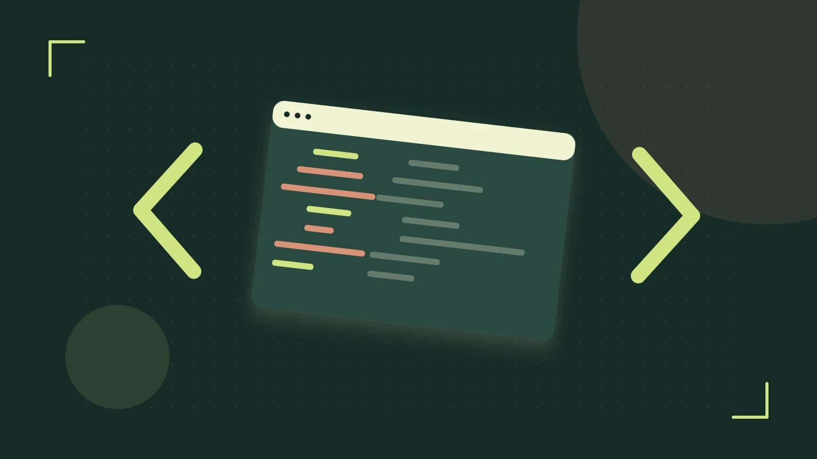 Editorial illustration of an abstract code editor, syntax blocks and oversized programming brackets