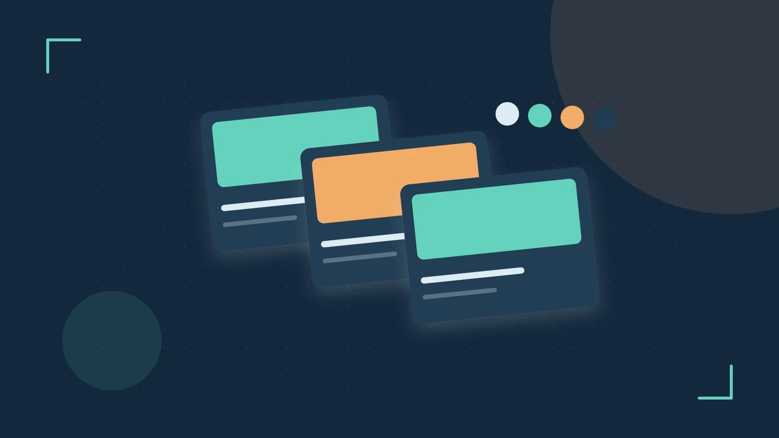 Editorial illustration of responsive browser layouts, overlapping design components and a color system
