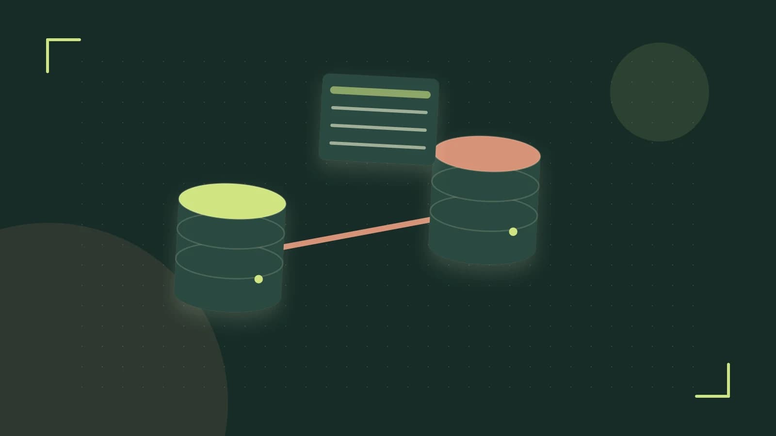Editorial illustration of structured records, database cylinders and relationships between tables