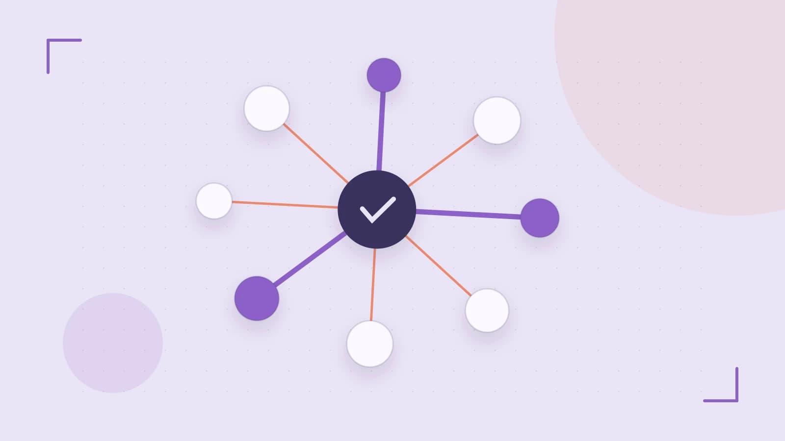 Editorial illustration of an algorithmic node graph with branching paths and a highlighted result