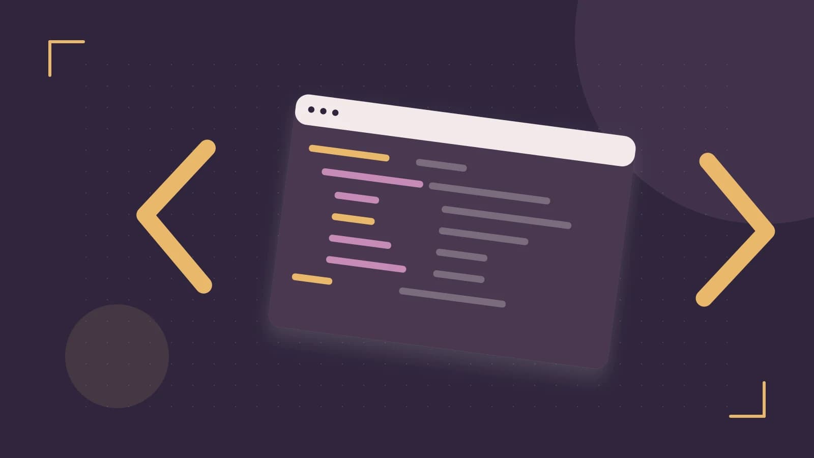 Editorial illustration of an abstract code editor, syntax blocks and oversized programming brackets