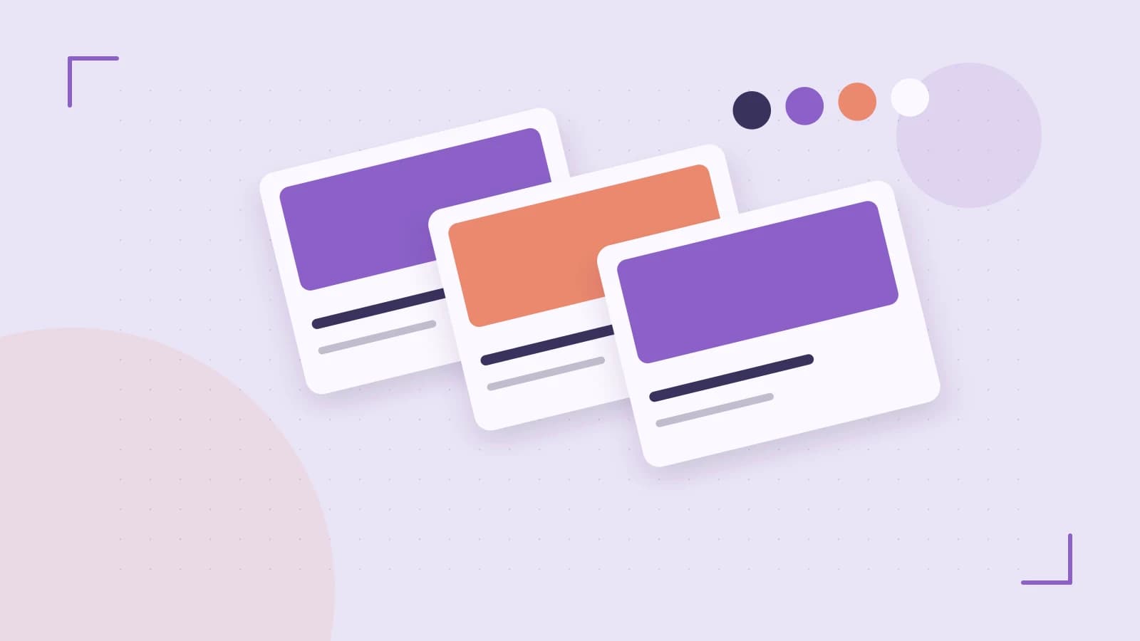 Editorial illustration of responsive browser layouts, overlapping design components and a color system