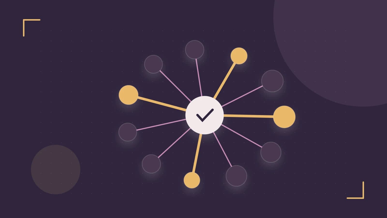 Editorial illustration of an algorithmic node graph with branching paths and a highlighted result