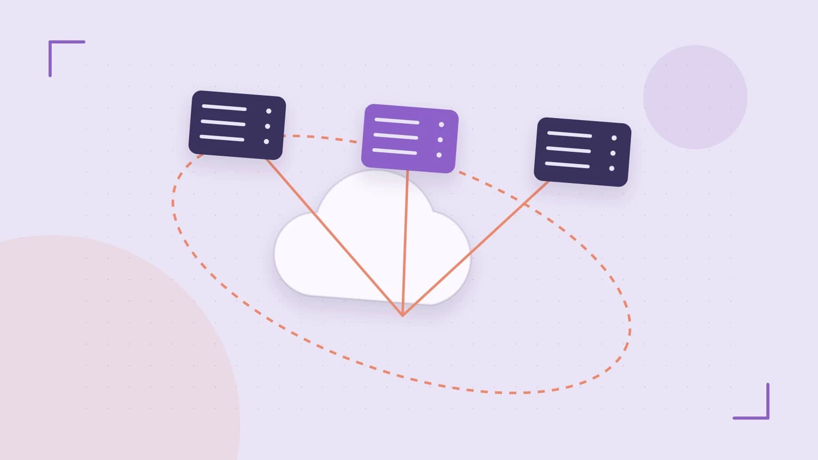 Editorial illustration of cloud infrastructure, connected server racks and an orbital service map