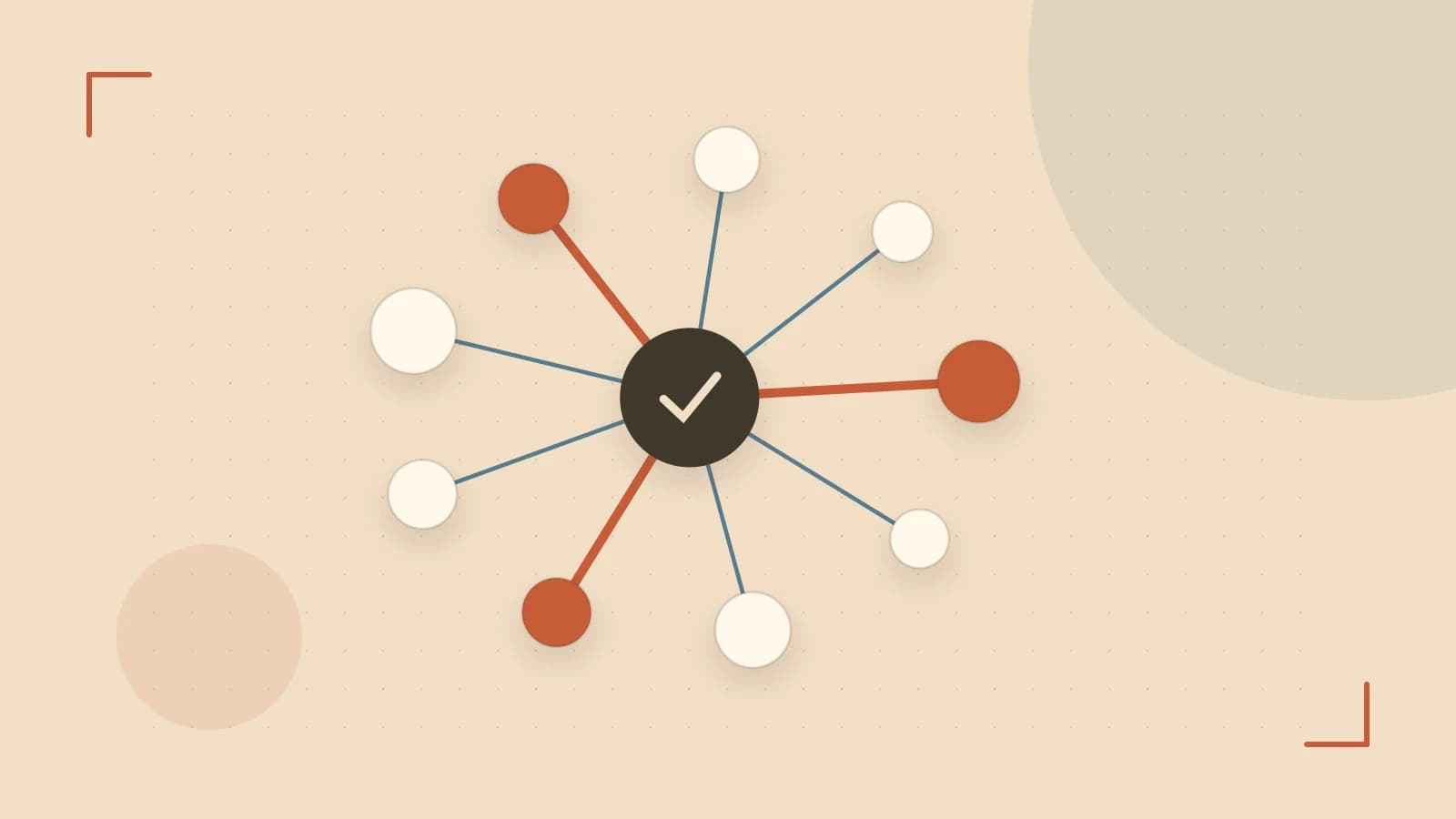 Editorial illustration of an algorithmic node graph with branching paths and a highlighted result