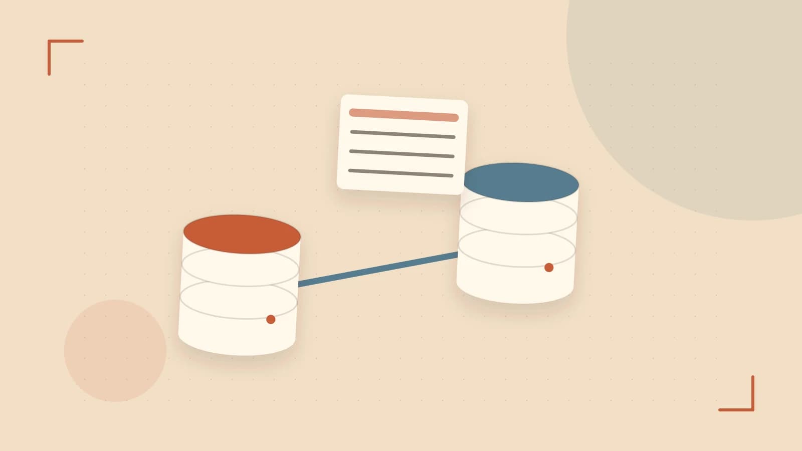 Editorial illustration of structured records, database cylinders and relationships between tables