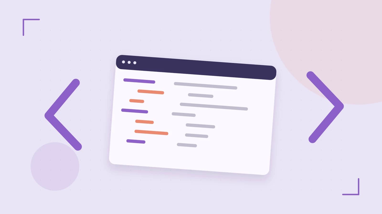Editorial illustration of an abstract code editor, syntax blocks and oversized programming brackets