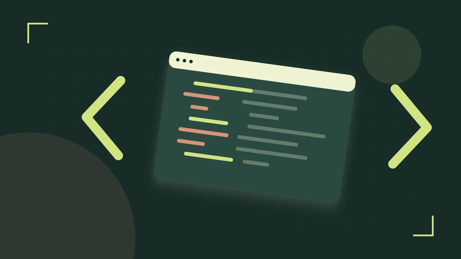Editorial illustration of an abstract code editor, syntax blocks and oversized programming brackets