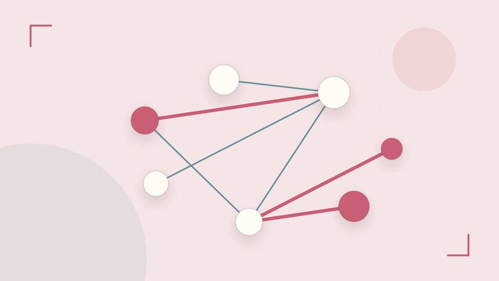 Editorial illustration of an algorithmic node graph with branching paths and a highlighted result