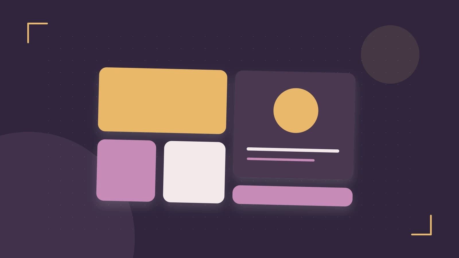 Editorial illustration of responsive browser layouts, overlapping design components and a color system