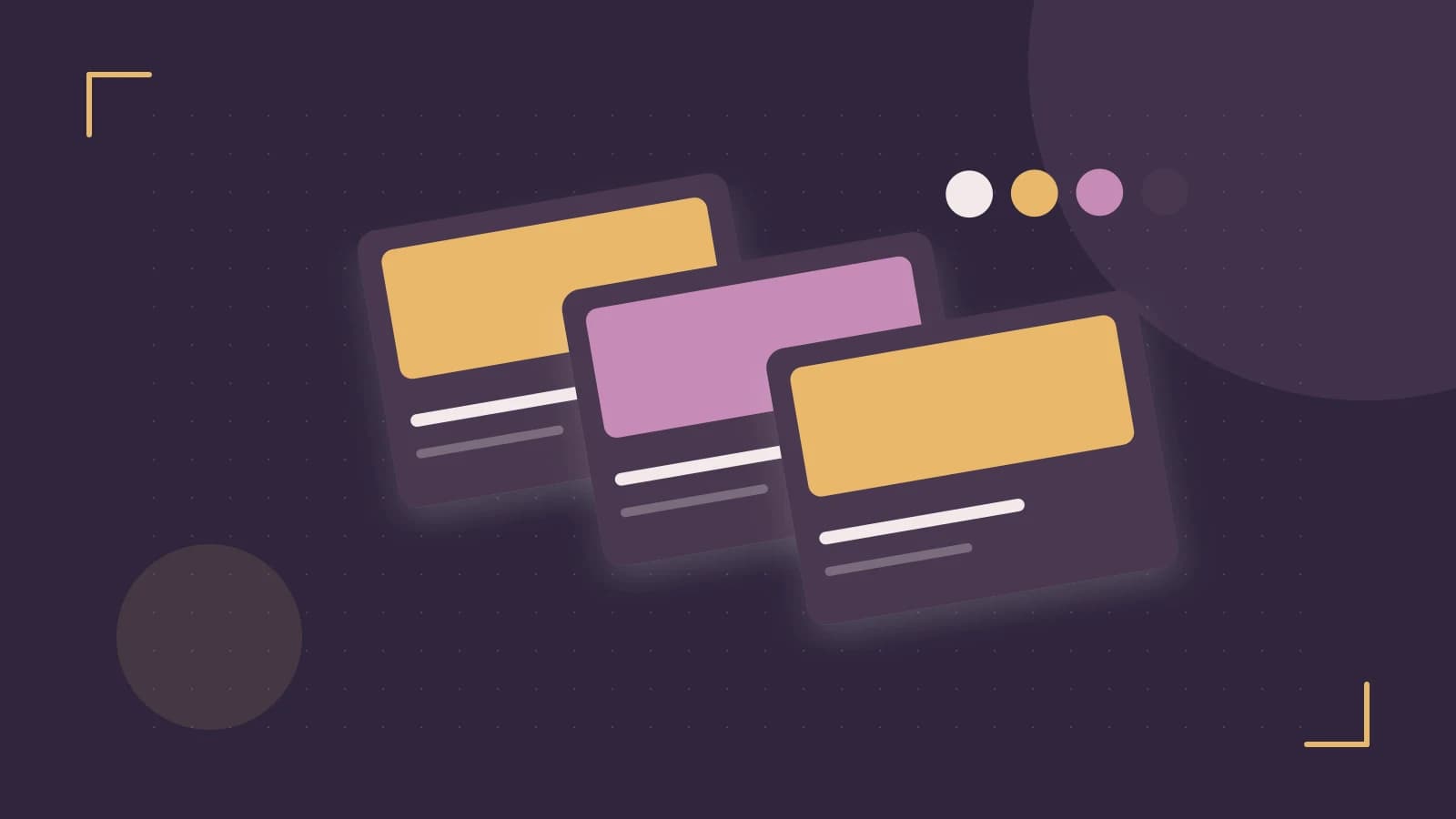 Editorial illustration of responsive browser layouts, overlapping design components and a color system