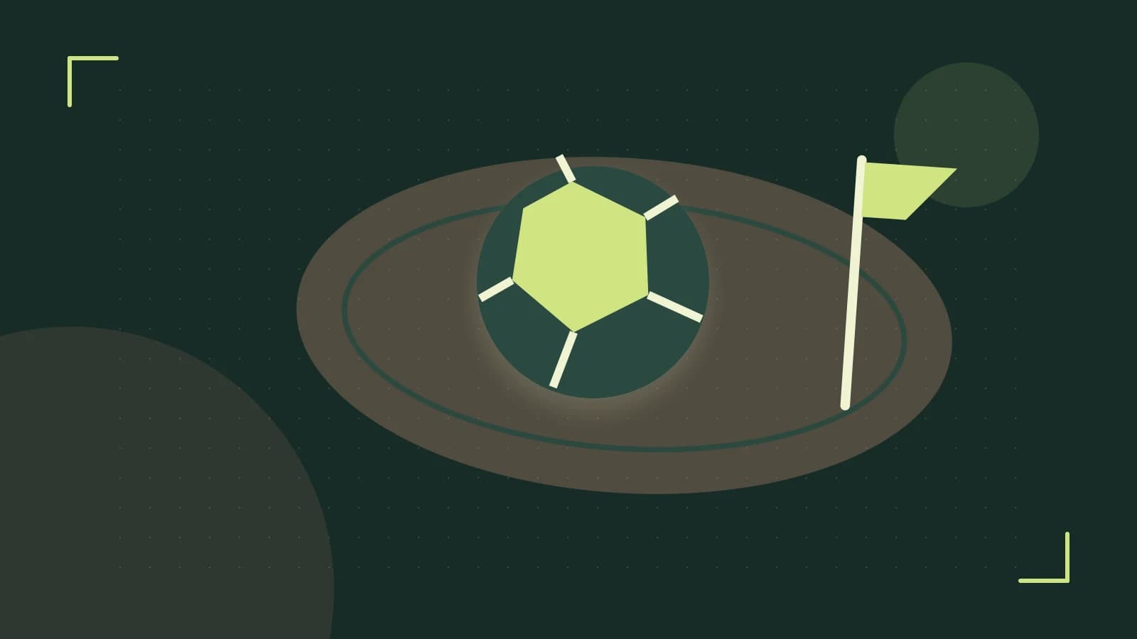 Editorial illustration of a stylized sports ball, stadium geometry and dynamic arcs