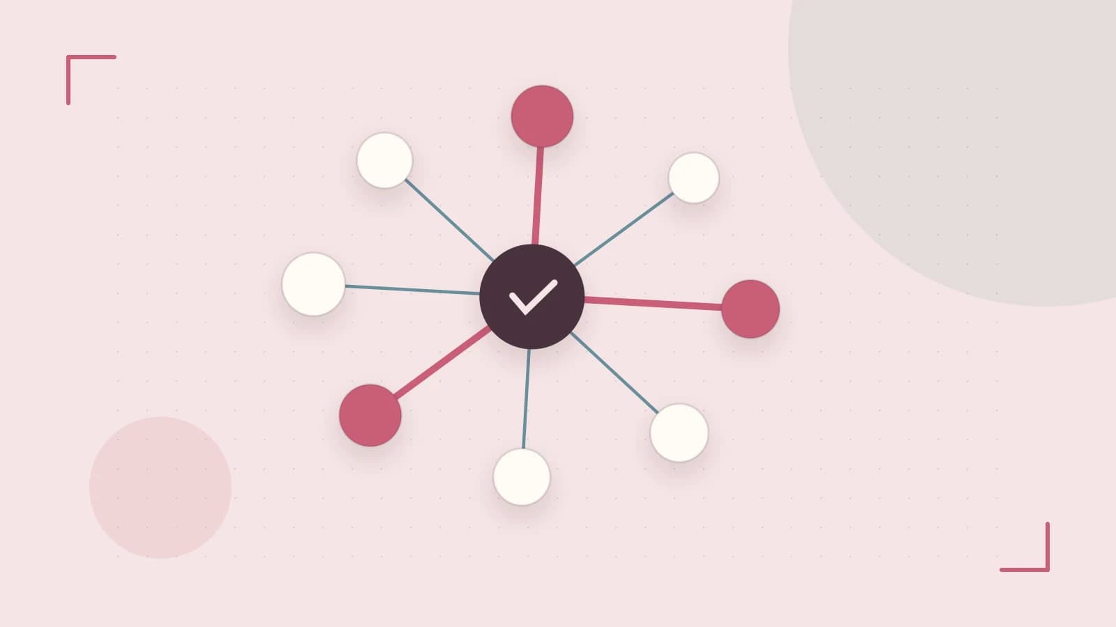 Editorial illustration of an algorithmic node graph with branching paths and a highlighted result