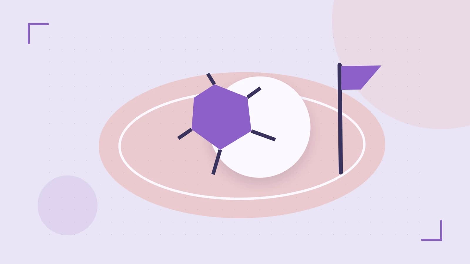 Editorial illustration of a stylized sports ball, stadium geometry and dynamic arcs