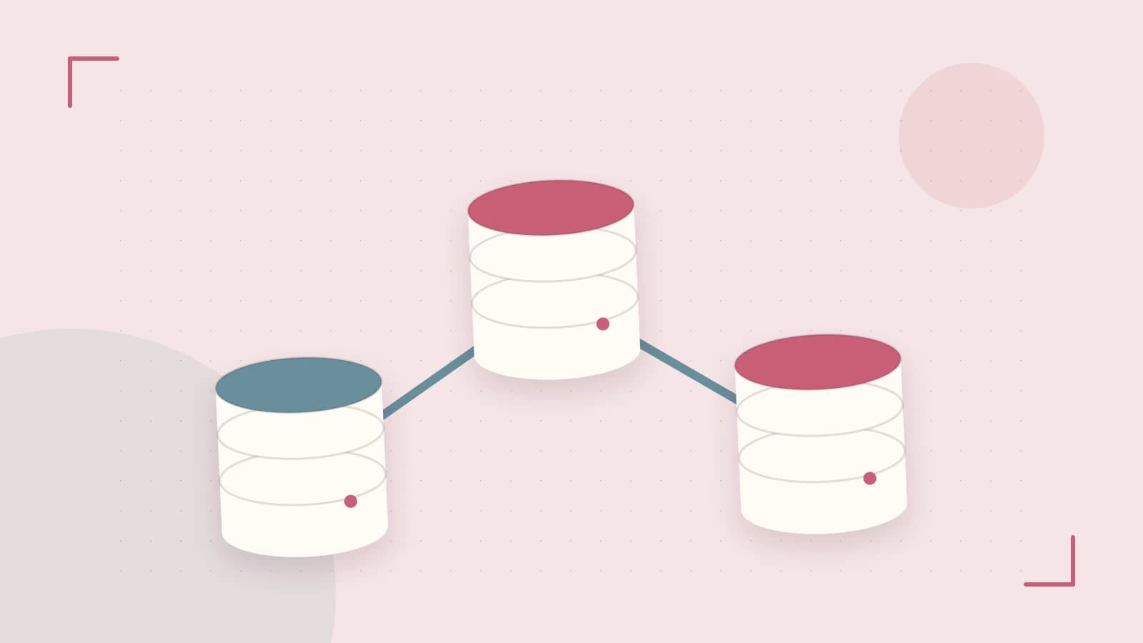 Editorial illustration of structured records, database cylinders and relationships between tables