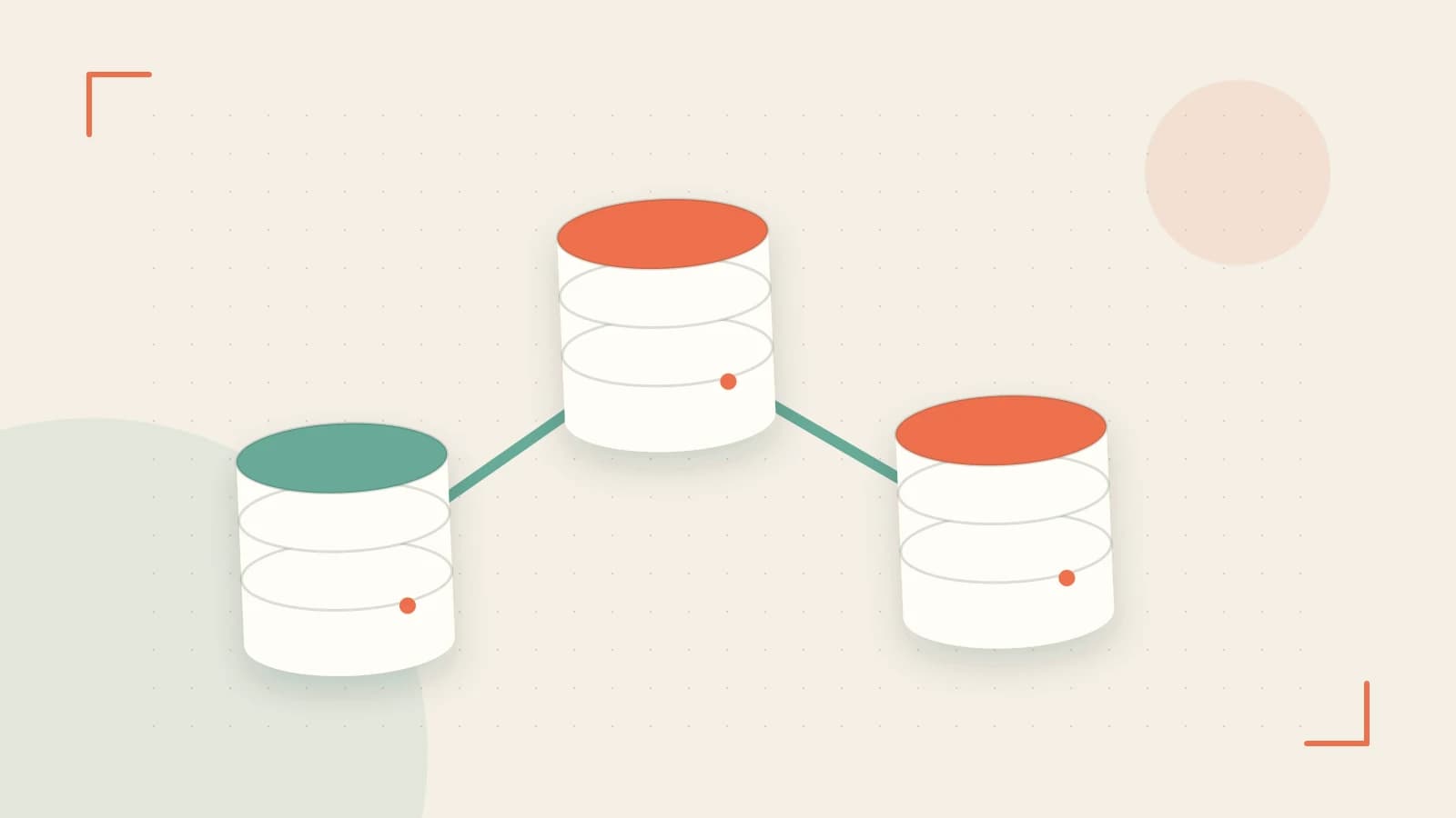 Editorial illustration of structured records, database cylinders and relationships between tables