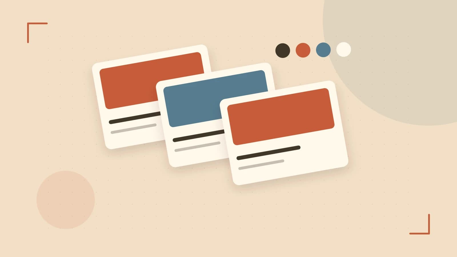 Editorial illustration of responsive browser layouts, overlapping design components and a color system