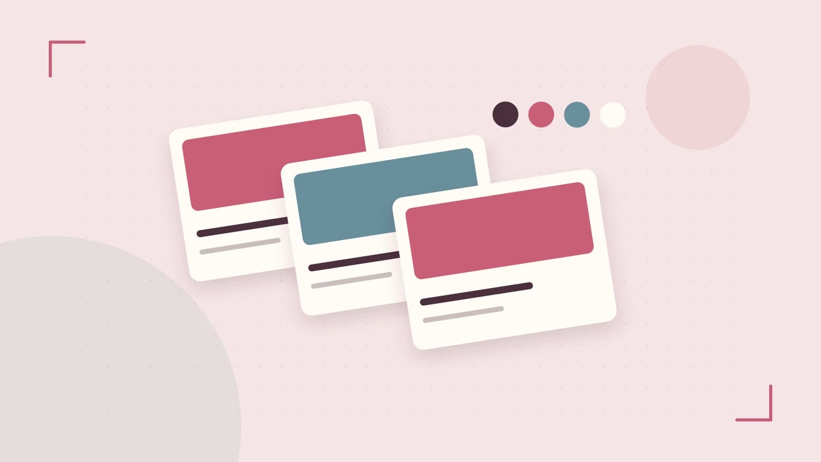 Editorial illustration of responsive browser layouts, overlapping design components and a color system