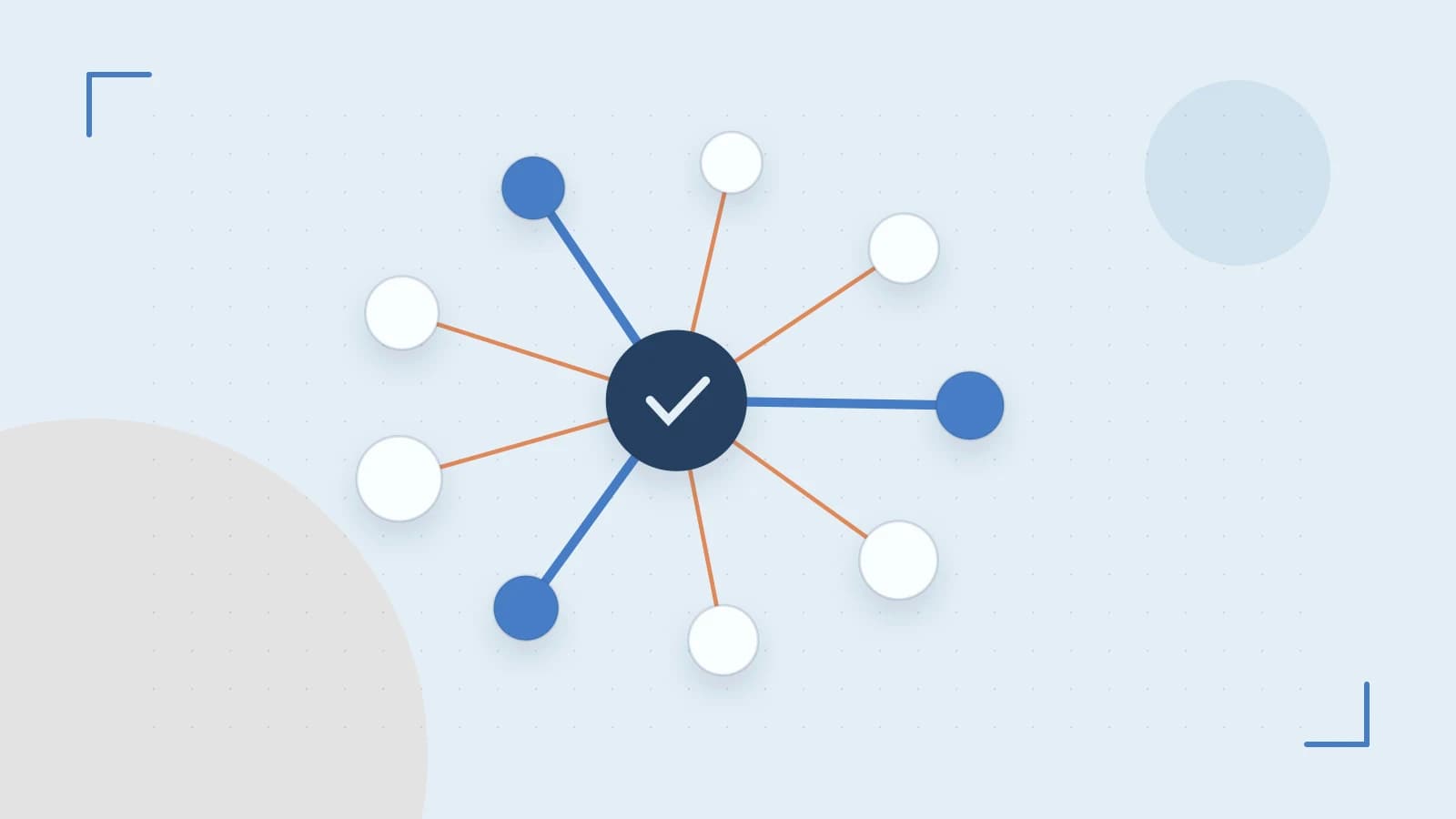 Editorial illustration of an algorithmic node graph with branching paths and a highlighted result