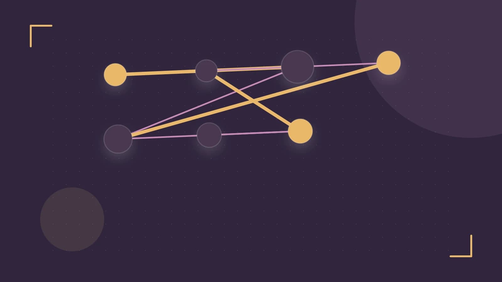 Editorial illustration of an algorithmic node graph with branching paths and a highlighted result