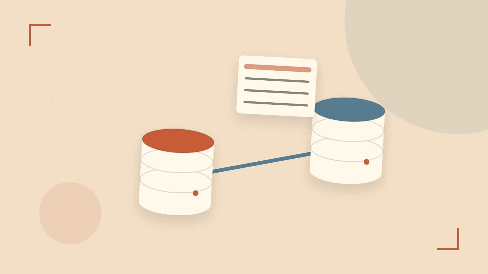 Editorial illustration of structured records, database cylinders and relationships between tables
