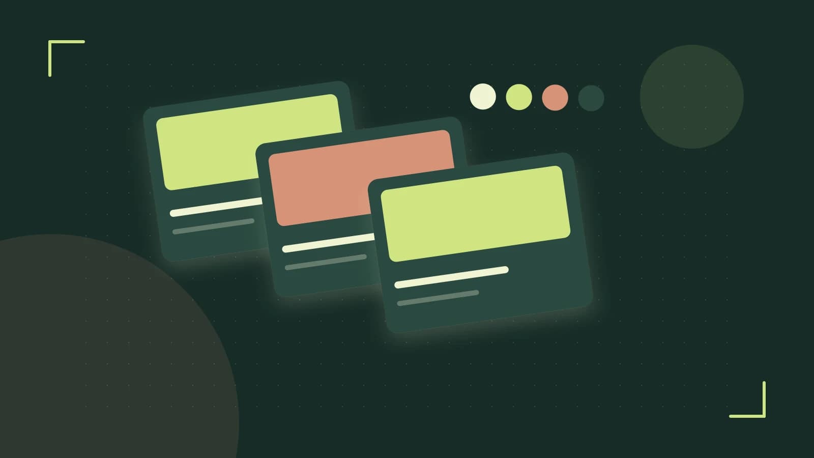 Editorial illustration of responsive browser layouts, overlapping design components and a color system