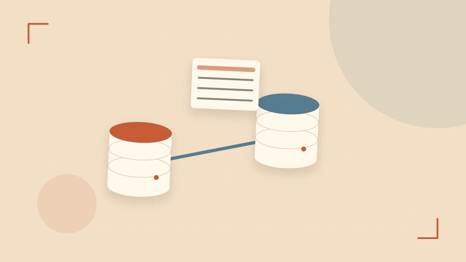 Editorial illustration of structured records, database cylinders and relationships between tables