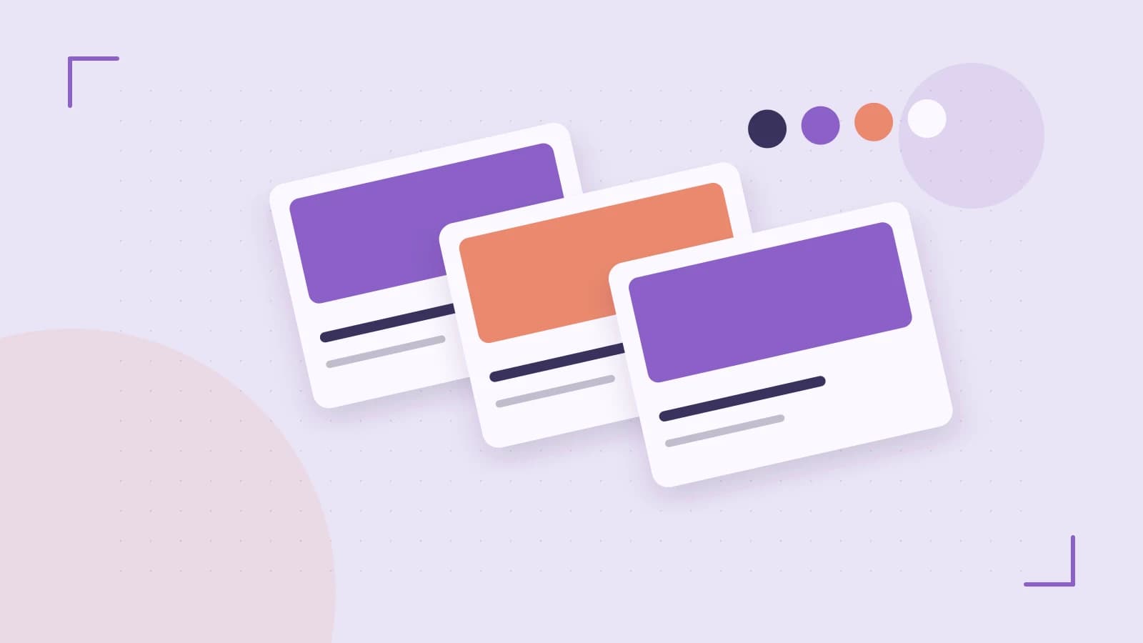 Editorial illustration of responsive browser layouts, overlapping design components and a color system