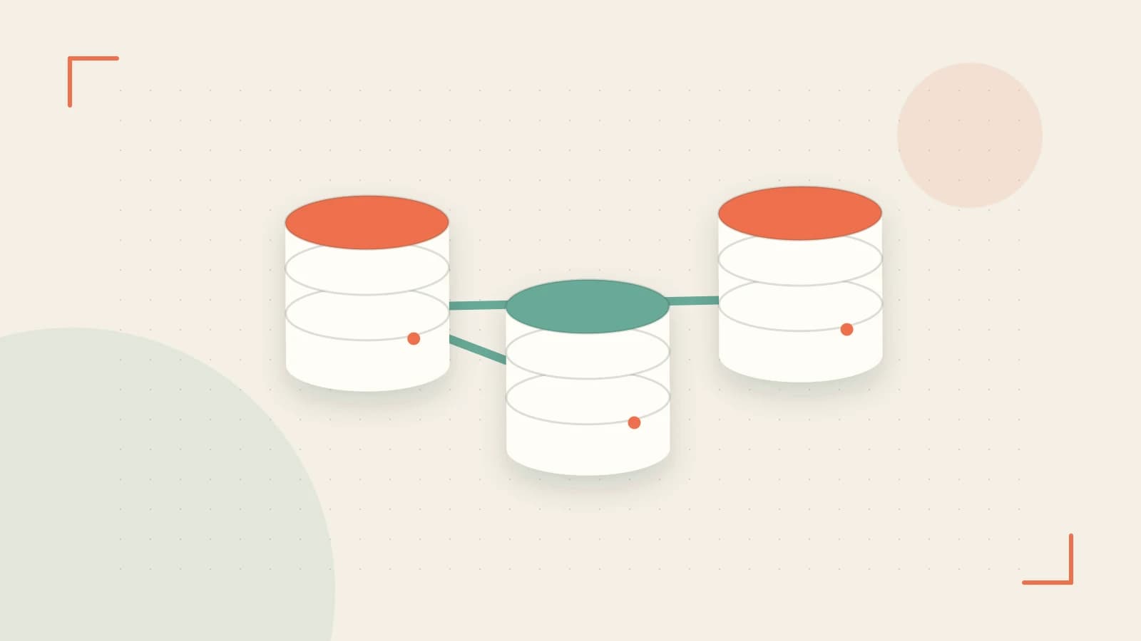 Editorial illustration of structured records, database cylinders and relationships between tables