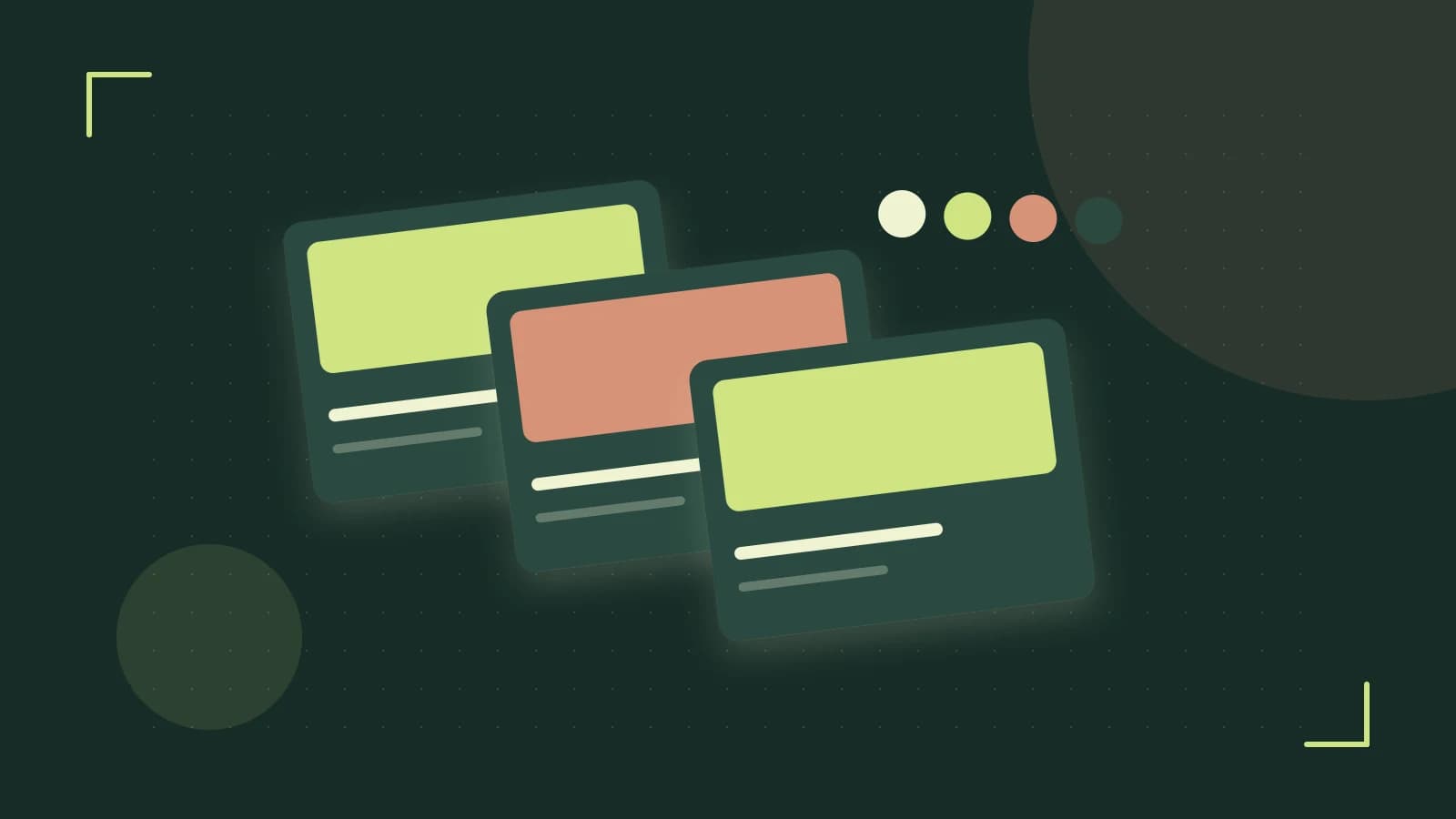 Editorial illustration of responsive browser layouts, overlapping design components and a color system
