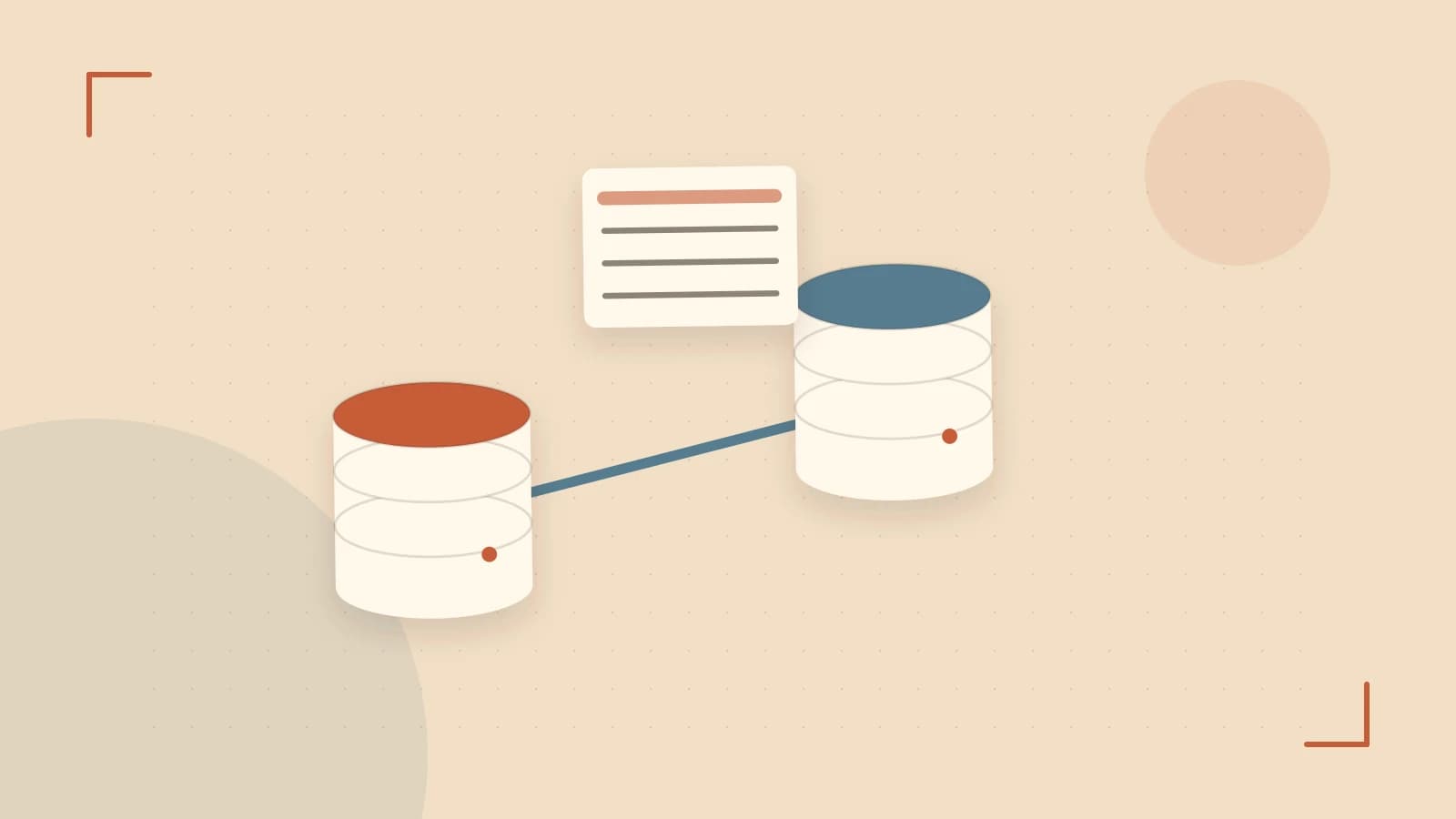 Editorial illustration of structured records, database cylinders and relationships between tables