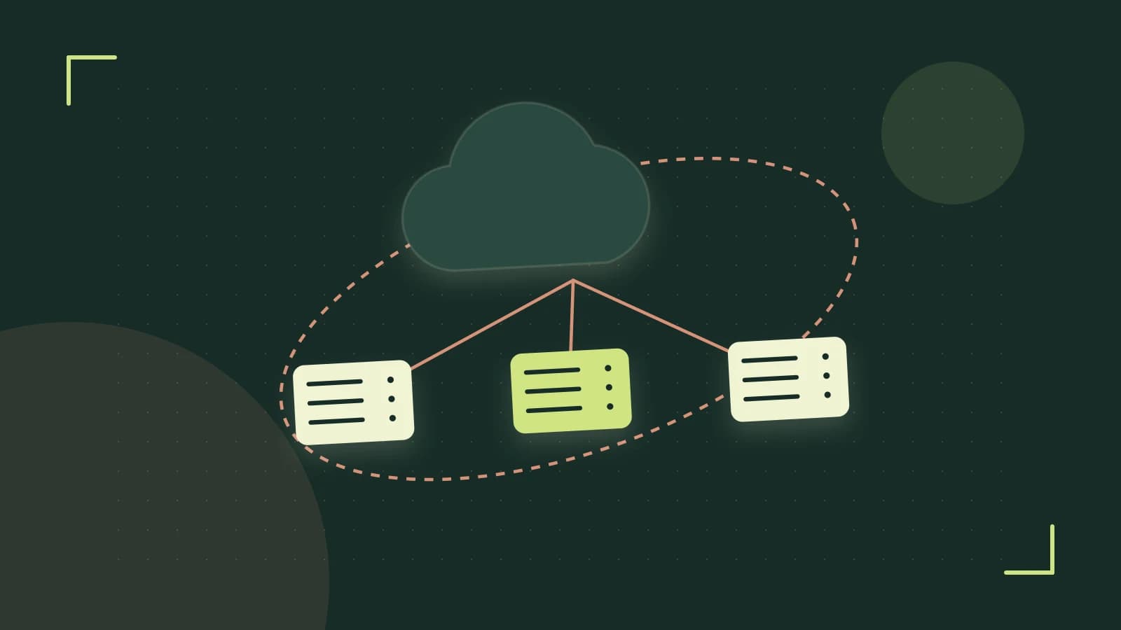 Editorial illustration of cloud infrastructure, connected server racks and an orbital service map