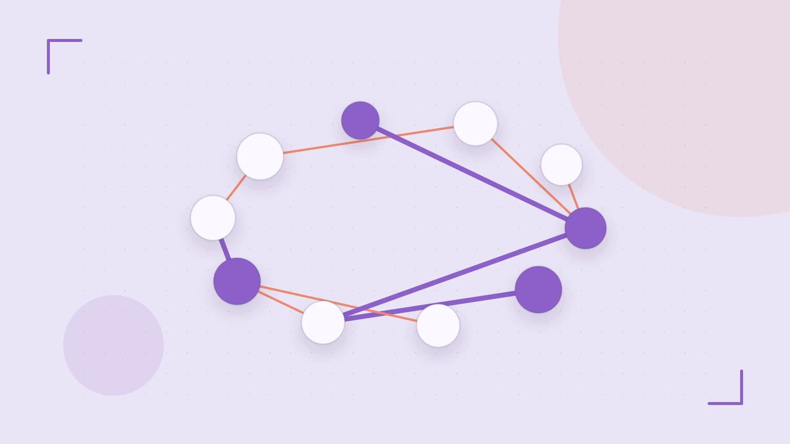 Editorial illustration of an algorithmic node graph with branching paths and a highlighted result