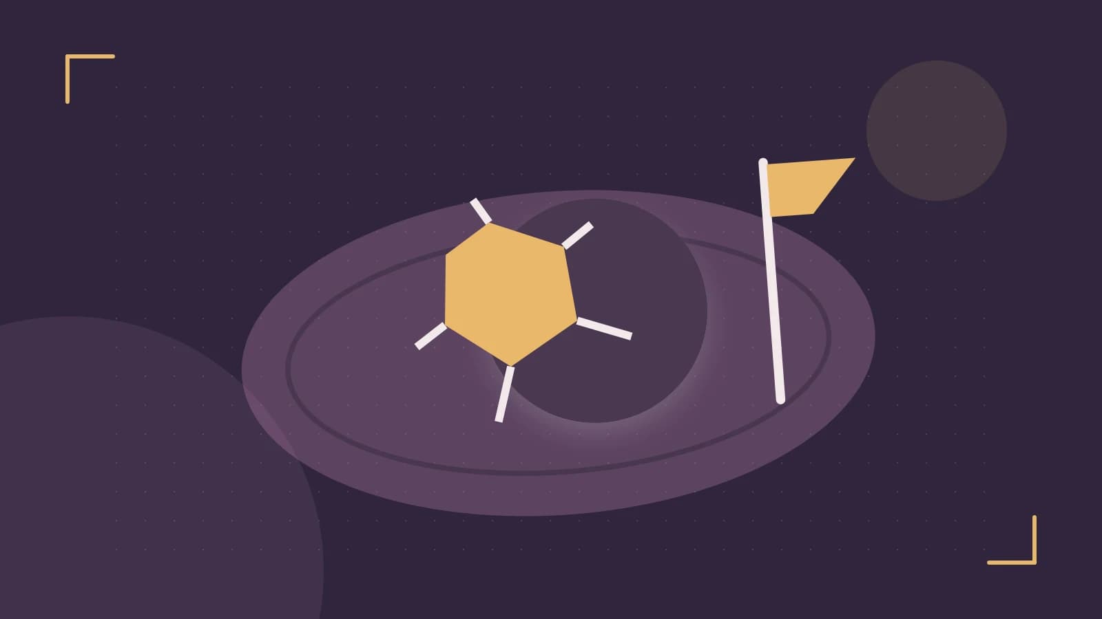 Editorial illustration of a stylized sports ball, stadium geometry and dynamic arcs