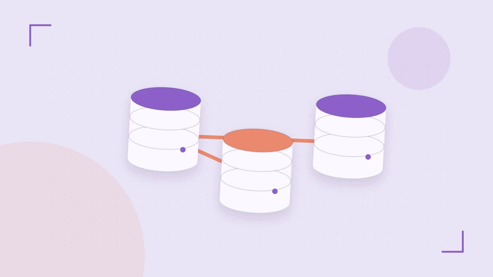 Editorial illustration of structured records, database cylinders and relationships between tables