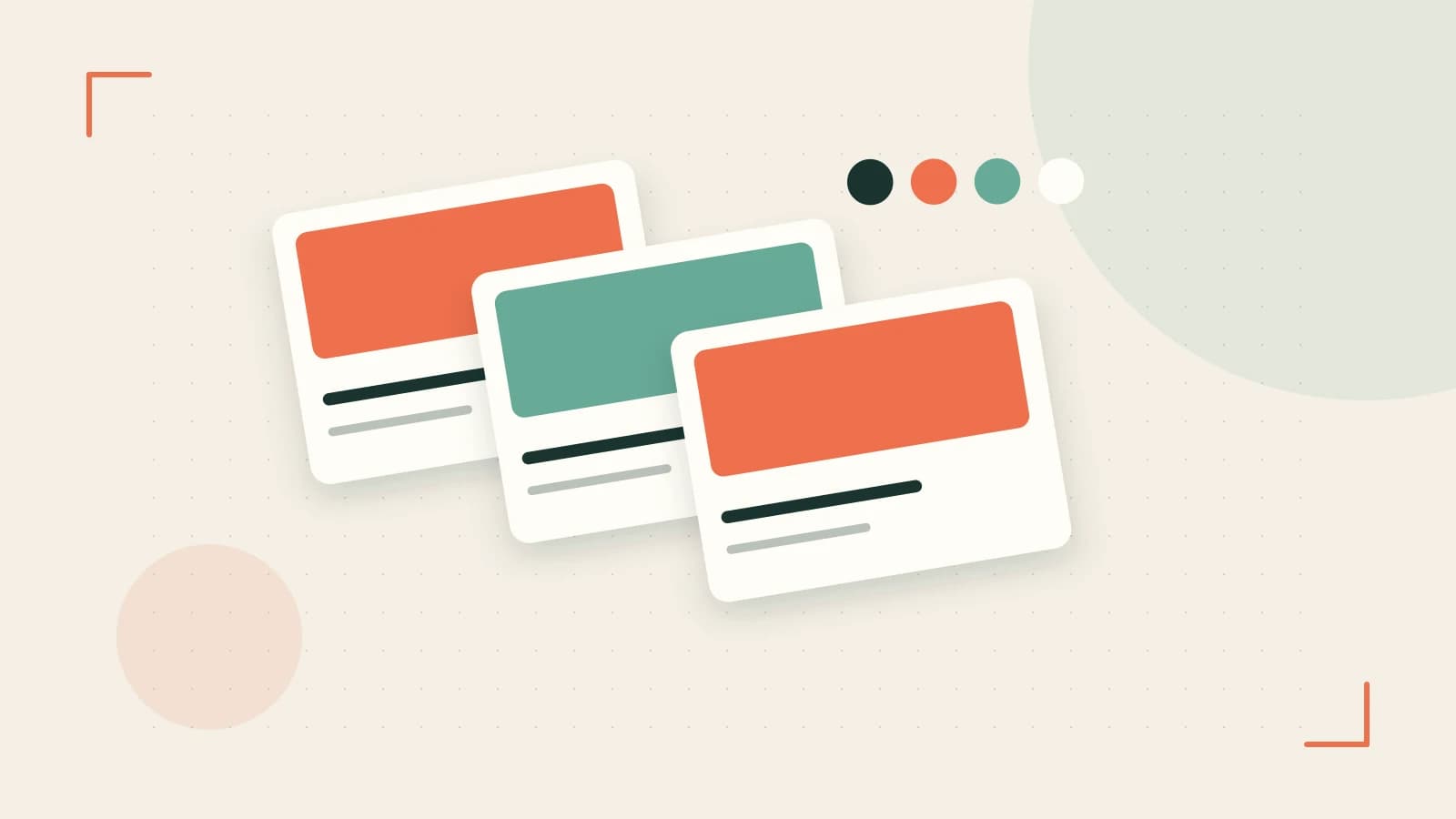 Editorial illustration of responsive browser layouts, overlapping design components and a color system