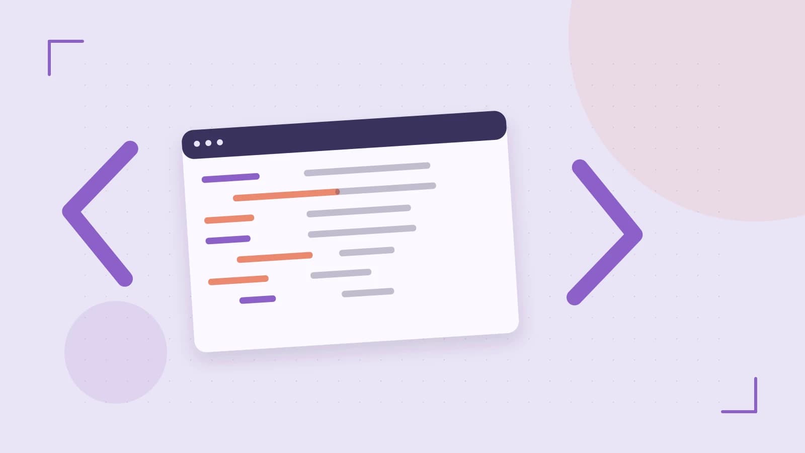 Editorial illustration of an abstract code editor, syntax blocks and oversized programming brackets