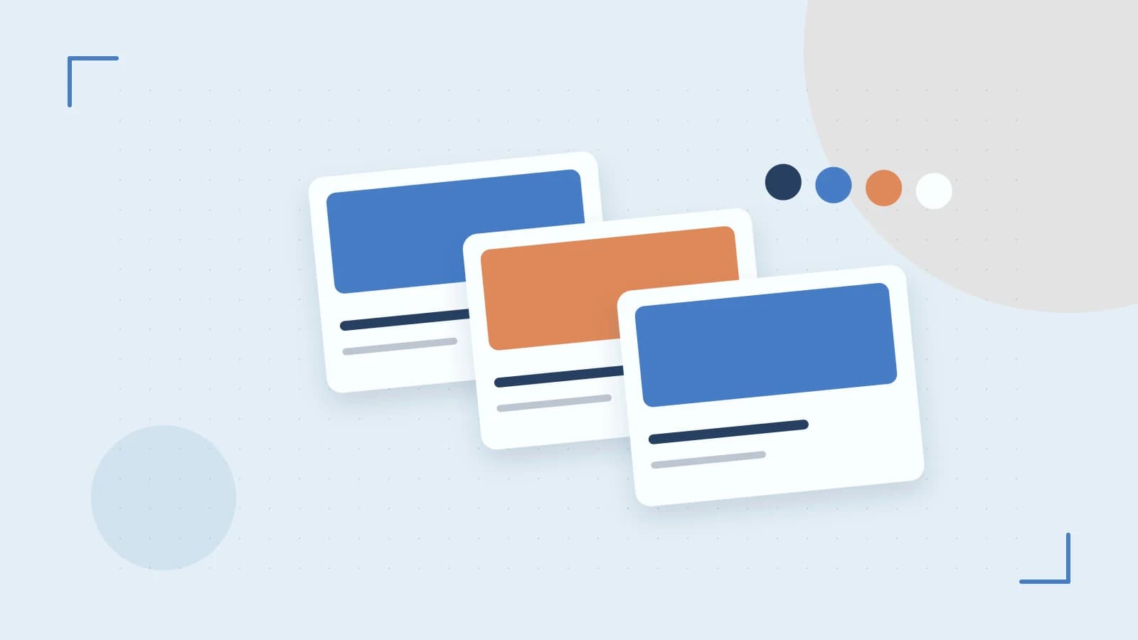 Editorial illustration of responsive browser layouts, overlapping design components and a color system