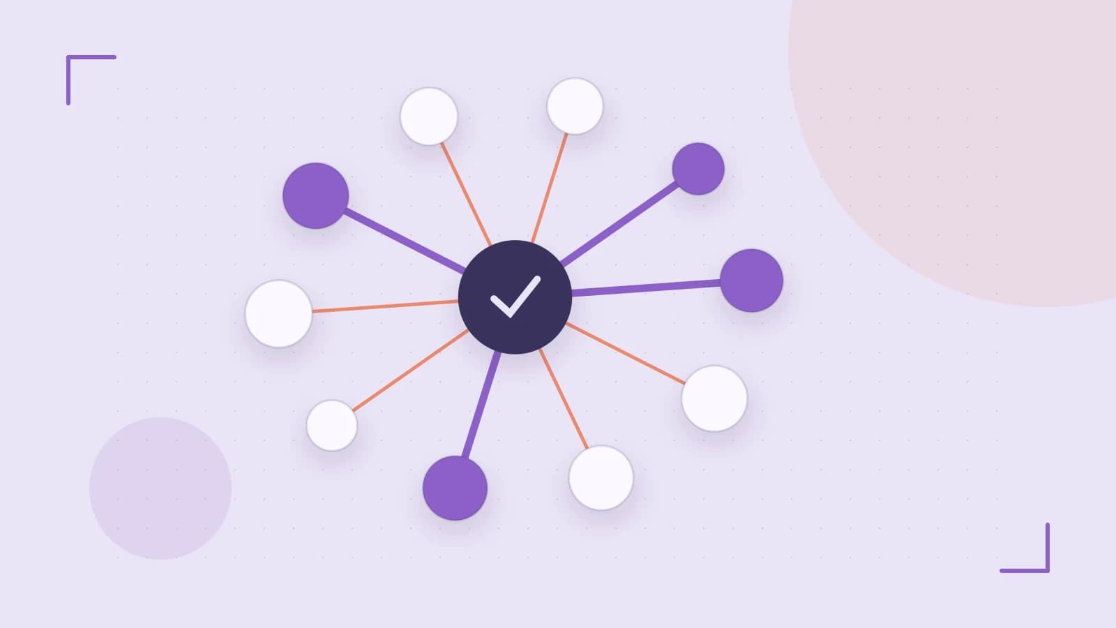 Editorial illustration of an algorithmic node graph with branching paths and a highlighted result
