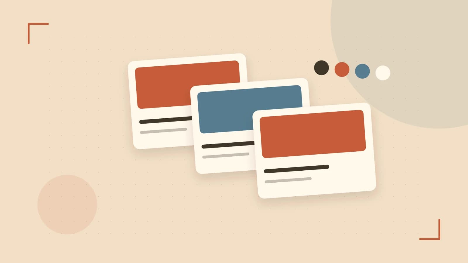 Editorial illustration of responsive browser layouts, overlapping design components and a color system