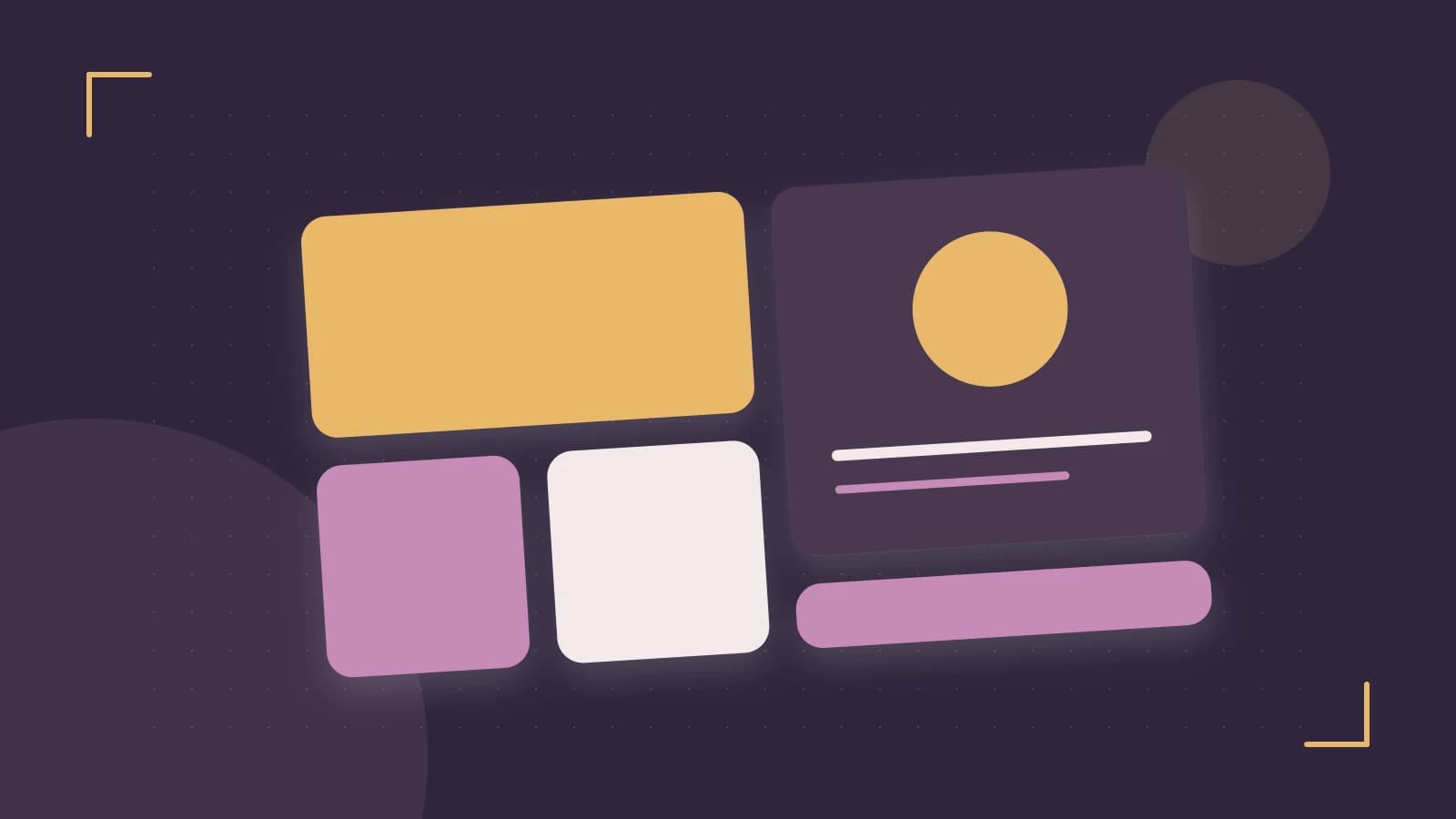 Editorial illustration of responsive browser layouts, overlapping design components and a color system