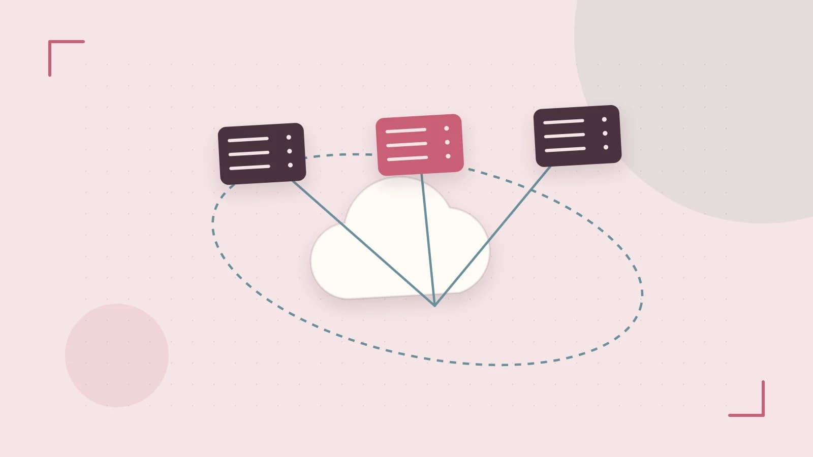 Editorial illustration of cloud infrastructure, connected server racks and an orbital service map