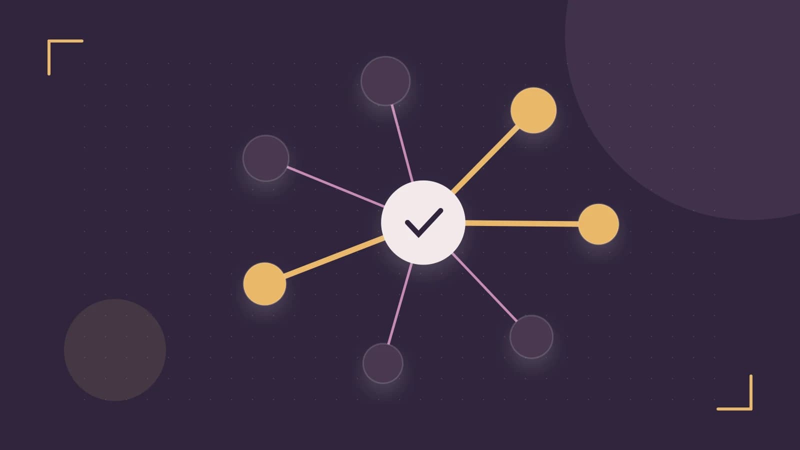 Editorial illustration of an algorithmic node graph with branching paths and a highlighted result