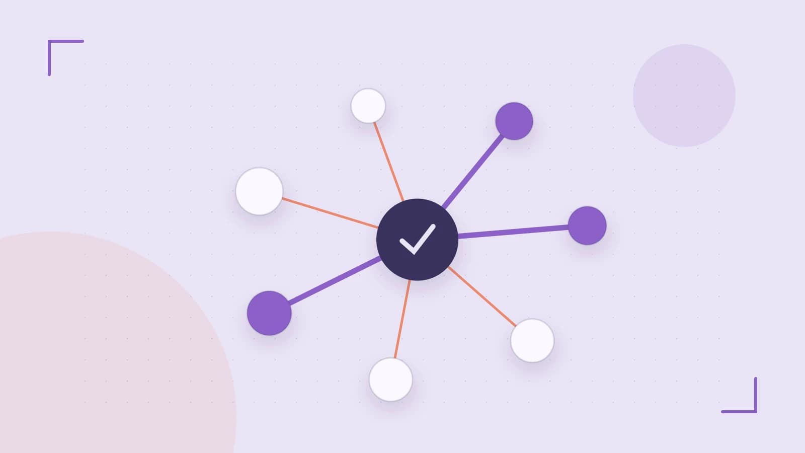 Editorial illustration of an algorithmic node graph with branching paths and a highlighted result