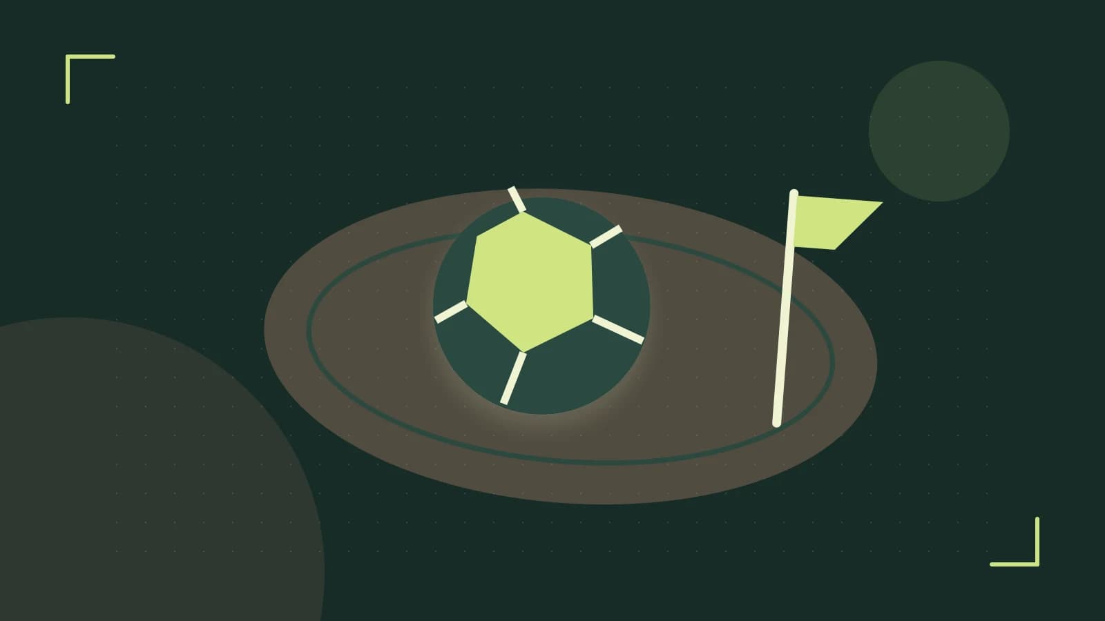 Editorial illustration of a stylized sports ball, stadium geometry and dynamic arcs