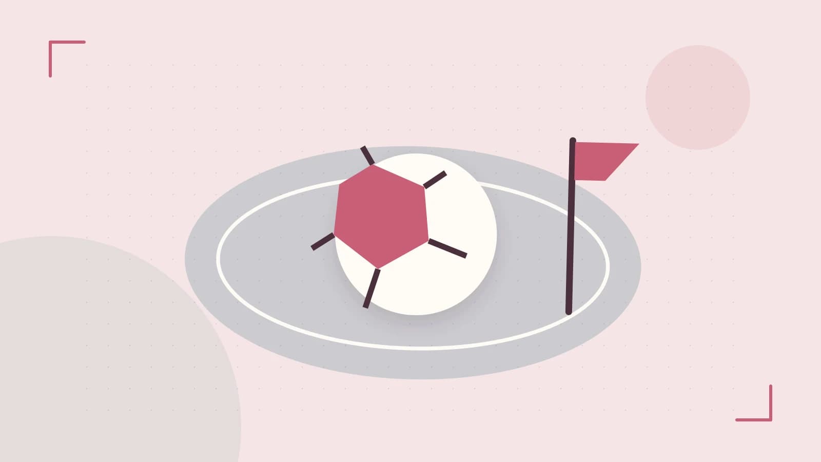Editorial illustration of a stylized sports ball, stadium geometry and dynamic arcs